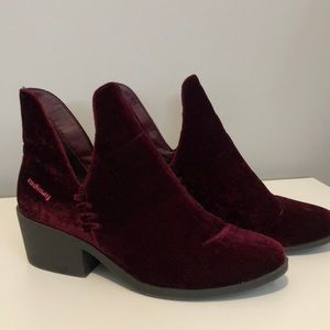 Burgundy Velvet Ankle Booties